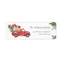 Cute Farm Animas Christmas Red truck, holly berry