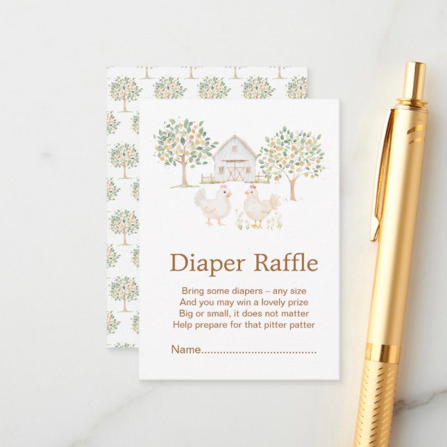 Cute Farm Barn Baby Shower Diaper Raffle Enclosure Card (Front/Back In Situ)