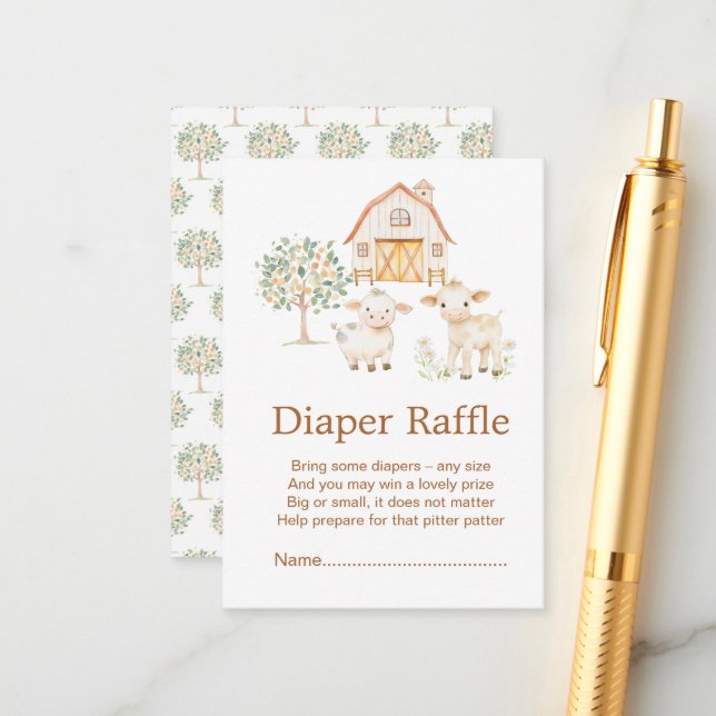 Cute Farm Barn Baby Shower Diaper Raffle Enclosure Card (Front/Back In Situ)