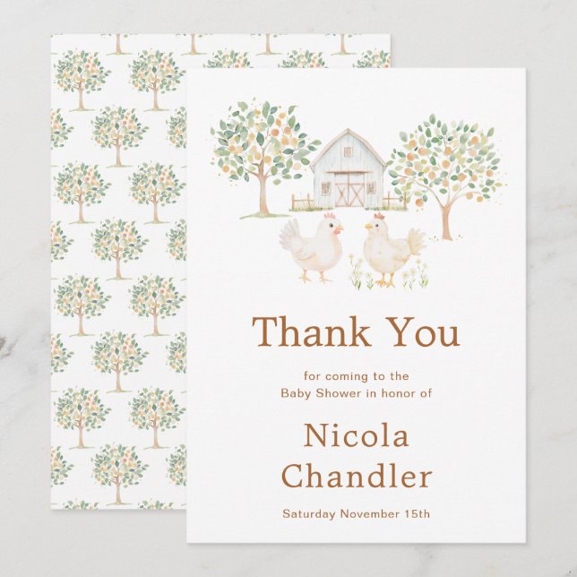Cute Farm Barn Baby Shower  Thank You Card (Front/Back)