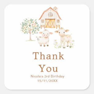 Cute Farm Barn Cows Birthday Square Sticker