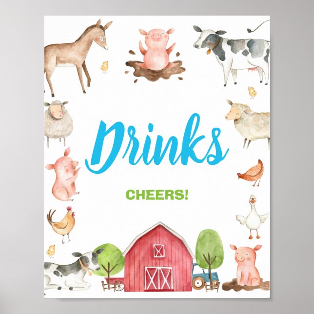 Cute Farm Barnyard Party Drinks Cheers Tabletop  Poster (Front)