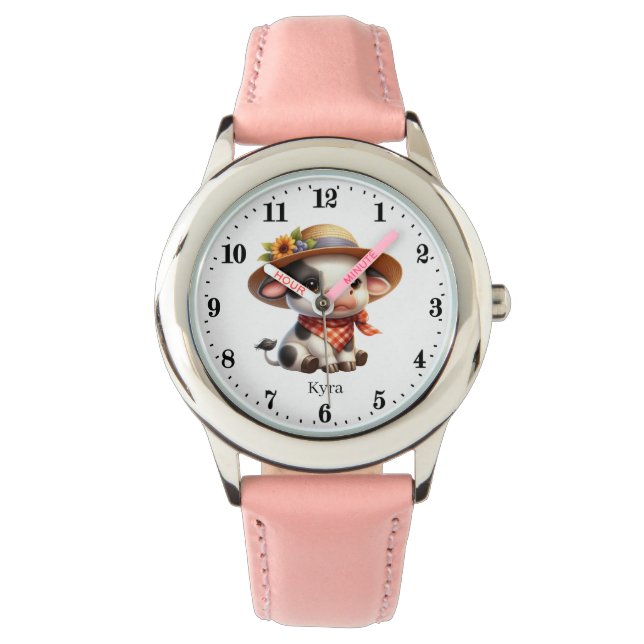 Cute Farm black white Cow add name girls Watch (Front)