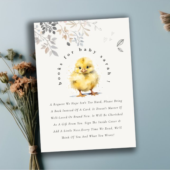 Cute Farm Chick Floral Books For Baby Shower Enclosure Card (Creator Uploaded)