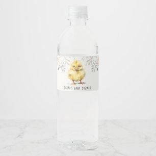 Cute Farm Chick Watercolor Floral Baby Shower Water Bottle Label