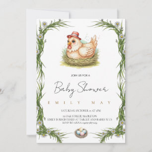 ِCute Farm Chicken Baby Shower  Invitation