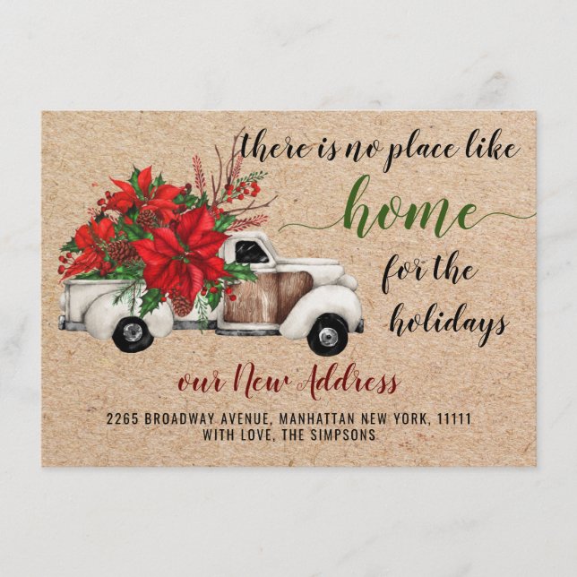 Cute Farm Christmas Truck Poinsettia Moving Announcement (Front)