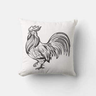 Cute Farm Country Black White Rooster Chicken Cushion