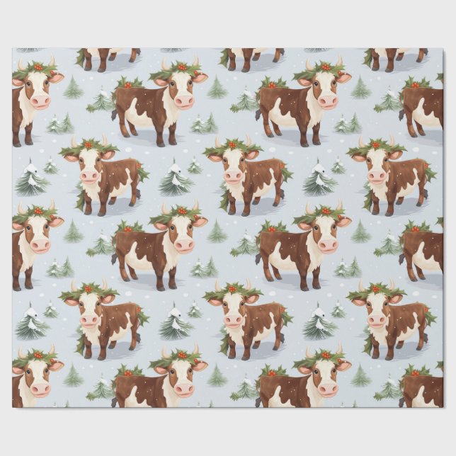 Cute Farm Cow Christmas  Wrapping Paper (Seam)