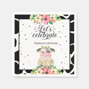 Cute Farm Cow Personalised Paper Napkin