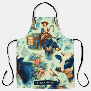 Cute Farm Cow Watercolor Painting Apron