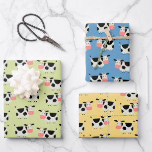 Cute Farm Cows Wrapping Paper Set of 3