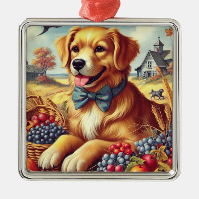 Cute Farm Dog Painting Metal Tree Decoration (Front)