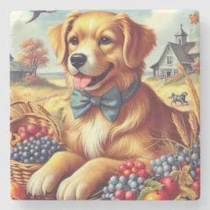 Cute Farm Dog Painting Stone Coaster