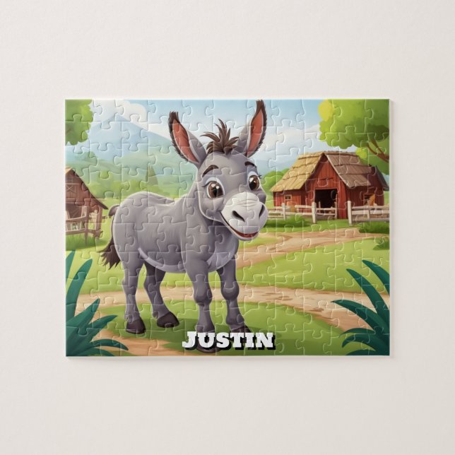 Cute Farm Donkey Personalised  Jigsaw Puzzle (Horizontal)