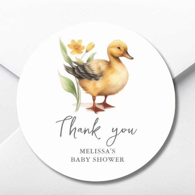 Cute Farm Duck Baby Shower Thank You Favour Sticke Classic Round Sticker (Creator Uploaded)