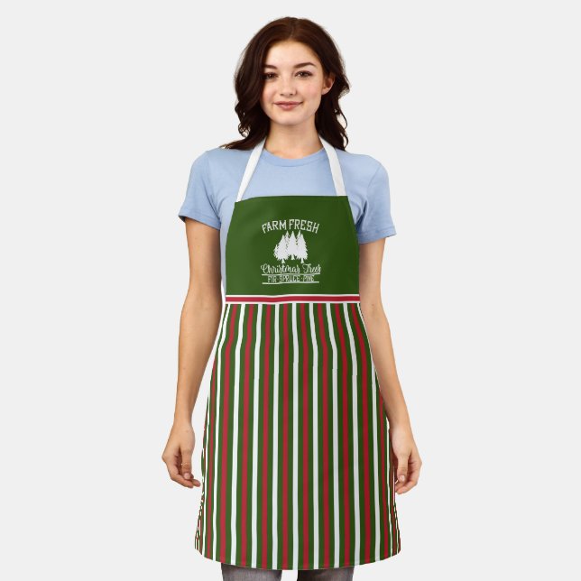 Cute Farm Fresh Christmas Trees Holiday Apron (Worn)