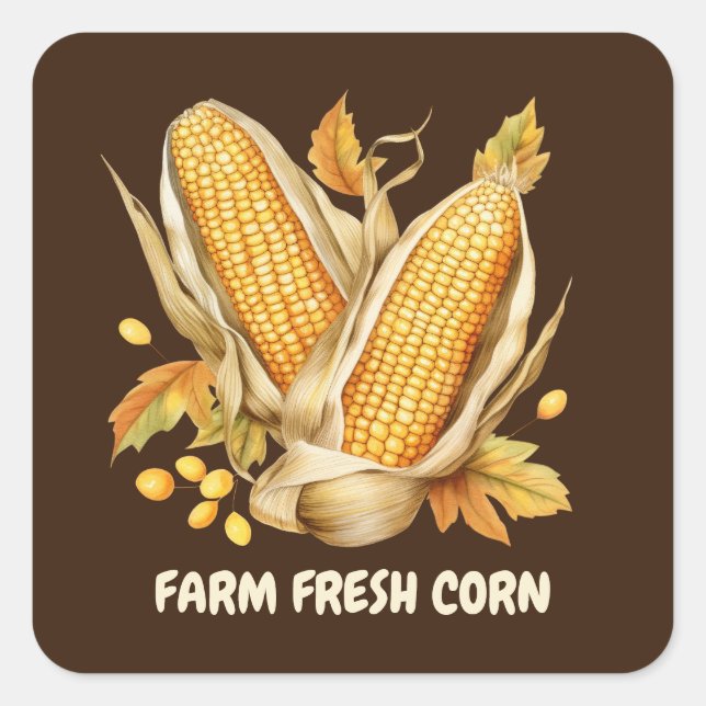 Cute farm fresh corn add text vendors square sticker (Front)