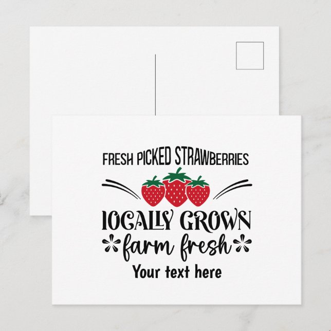 Cute farm fresh strawberries customisable postcard (Front/Back)