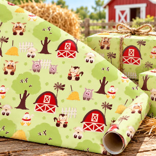 Cute Farm Friends Barnyard Animals Kids Birthday Wrapping Paper