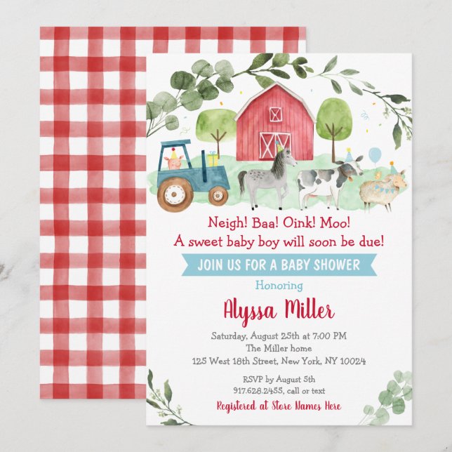 Cute Farm Greenery Baby Shower Invitation (Front/Back)