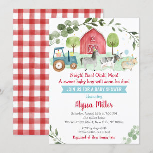 Cute Farm Greenery Baby Shower Invitation