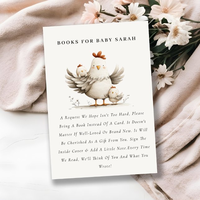 Cute Farm Mum and Baby Chick Books For Baby Shower Enclosure Card (Creator Uploaded)