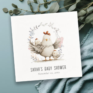 Cute Farm Mum and Baby Chick Floral Baby Shower Napkin