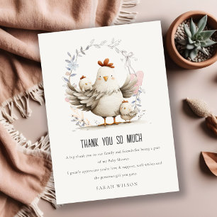 Cute Farm Mum and Baby Chick Floral Baby Shower Thank You Card