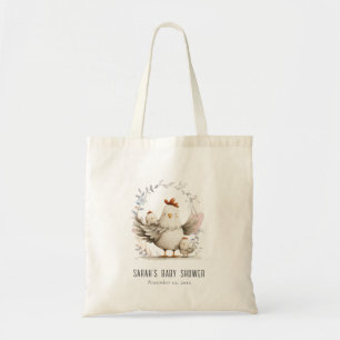 Cute Farm Mum and Baby Chick Floral Baby Shower Tote Bag