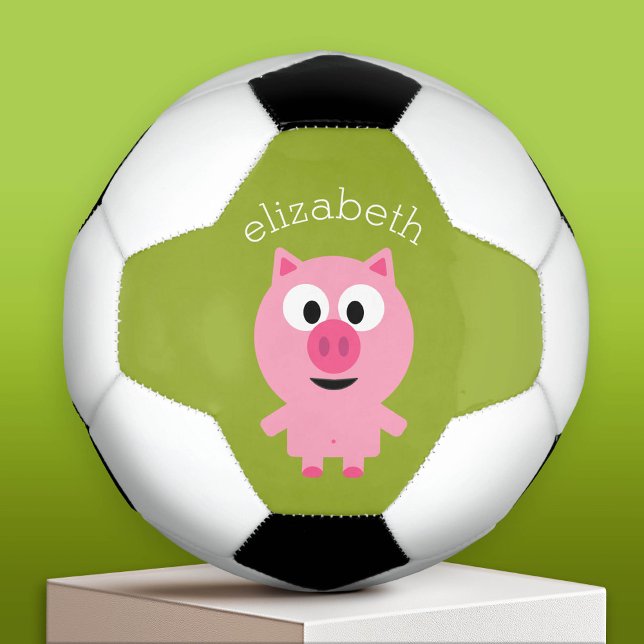 Cute Farm Piglet - Pink and Lime Green Football (Custom Soccer Ball with a Cartoon Pig)