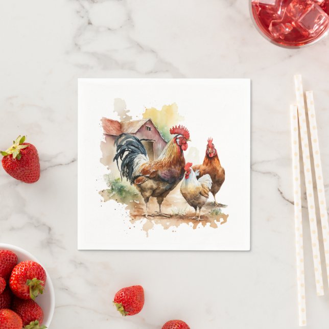 Cute farm rooster lovers party napkin (Insitu)