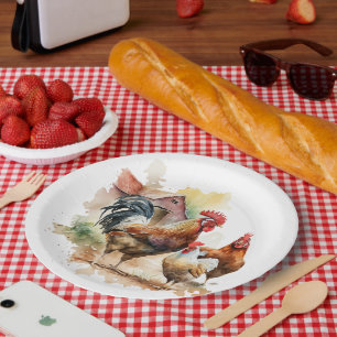 Cute farm rooster lovers party paper plate