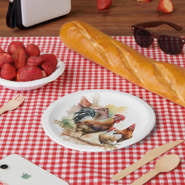 Cute farm rooster lovers party paper plate (Picnic)
