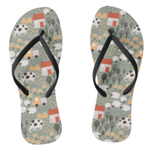 Cute Farm Scene Pattern Flip Flops