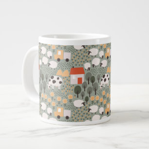 Cute Farm Scene Pattern Large Coffee Mug