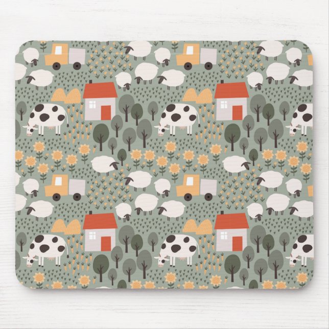 Cute Farm Scene Pattern Mouse Mat (Front)