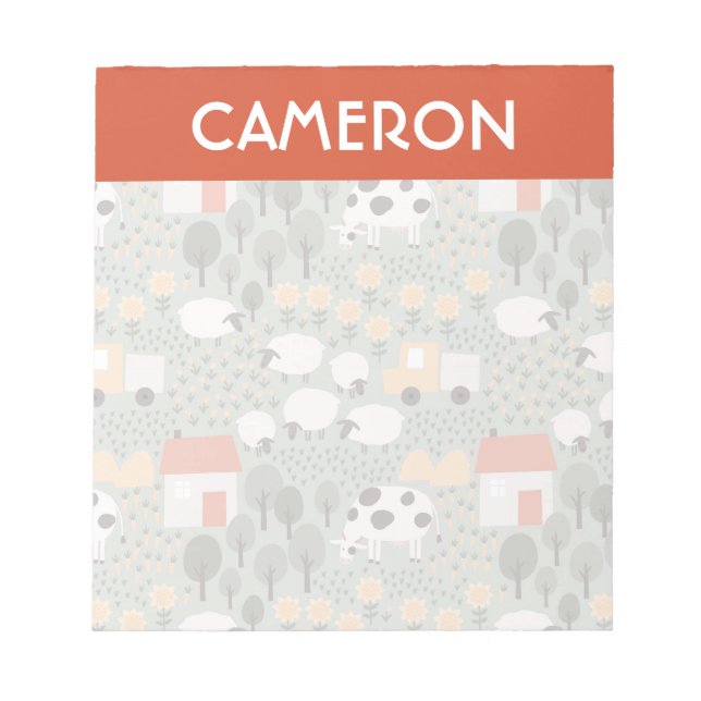 Cute Farm Scene Pattern Notepad (Front)