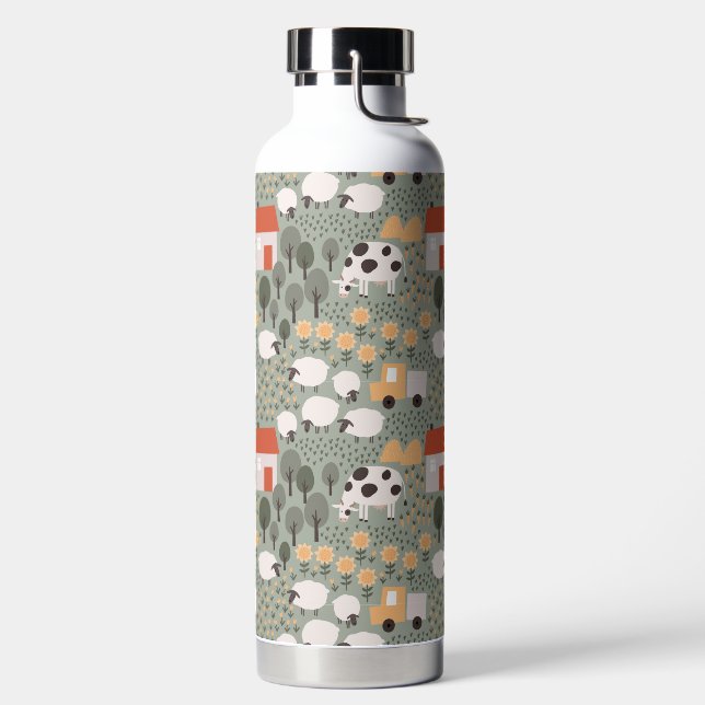 Cute Farm Scene Pattern Water Bottle (Left)