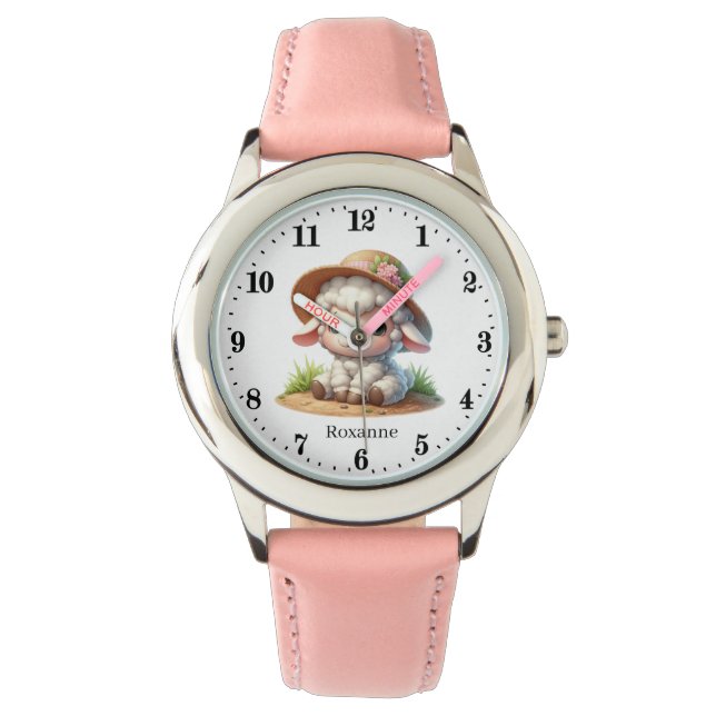 Cute Farm Sheep add name girls Watch (Front)