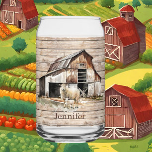 Cute Farm sheep lovers add name Can Glass