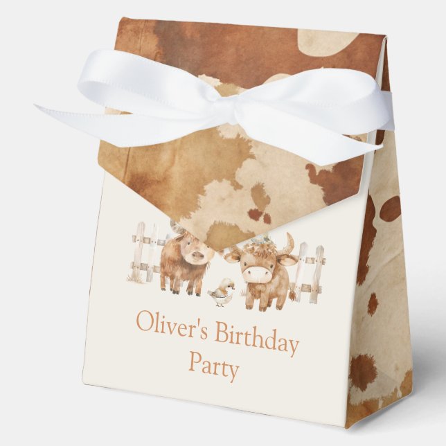 Cute Farm Themed Birthday Party Cow Hide Favour Box (Front)