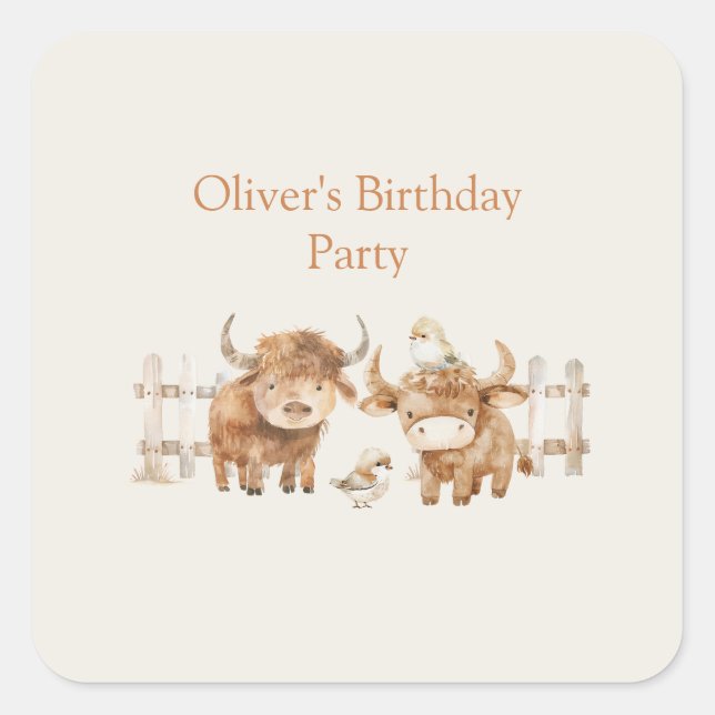Cute Farm Themed Birthday Party for Boy or Girl  Square Sticker (Front)
