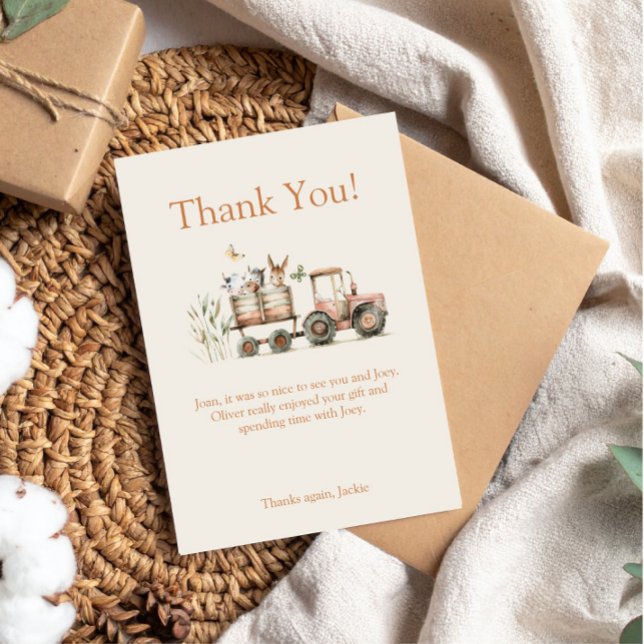 Cute Farm Themed Birthday Party for Boy or Girl Thank You Card (Creator Uploaded)