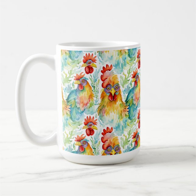 Cute Farm Watercolor Chickens  Coffee Mug (Left)