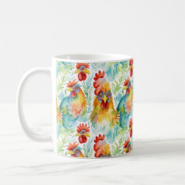 Cute Farm Watercolor Chickens  Coffee Mug (Left)