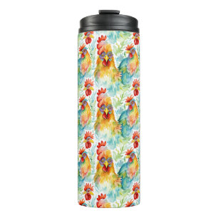 Cute Farm Watercolor Chickens  Thermal Tumbler