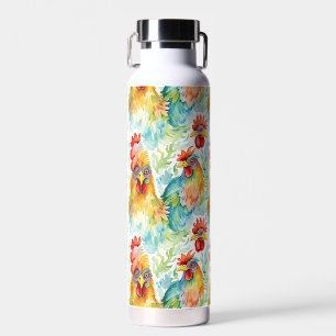 Cute Farm Watercolor Chickens  Water Bottle