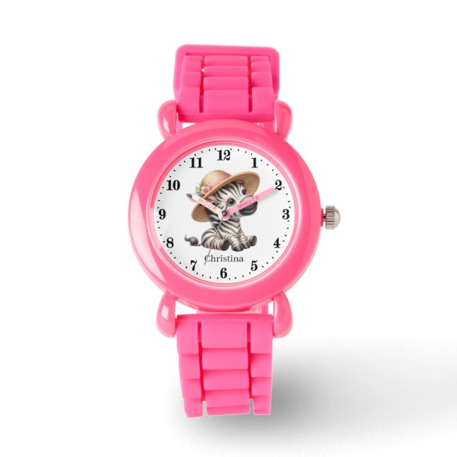 Cute Farm Zebra add name girls Watch (Front)