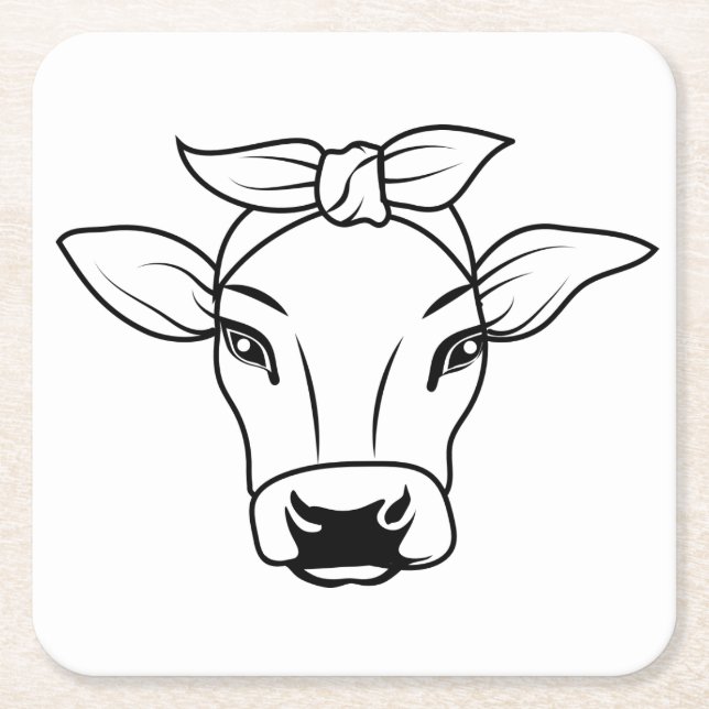 Cute Farmer Black White Country Farm Cow Square Paper Coaster (Front)